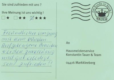 Freundlicher Umgang mit dem Kunden. Aufgetragene Arbeiten werden zuverlässig und gut erledigt. Sehr zufrieden !!