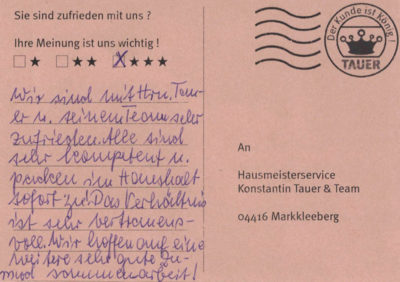 Wir sind mit Hrn. Tauer und seinem Team sehr zufrieden. Alle sind sehr kompetent und im Haushalt sofort zu! Das Verhältnis ist sehr Vertrauensvoll. Wir hoffen auf eine weitere sehr gute Zusammenarbeit!